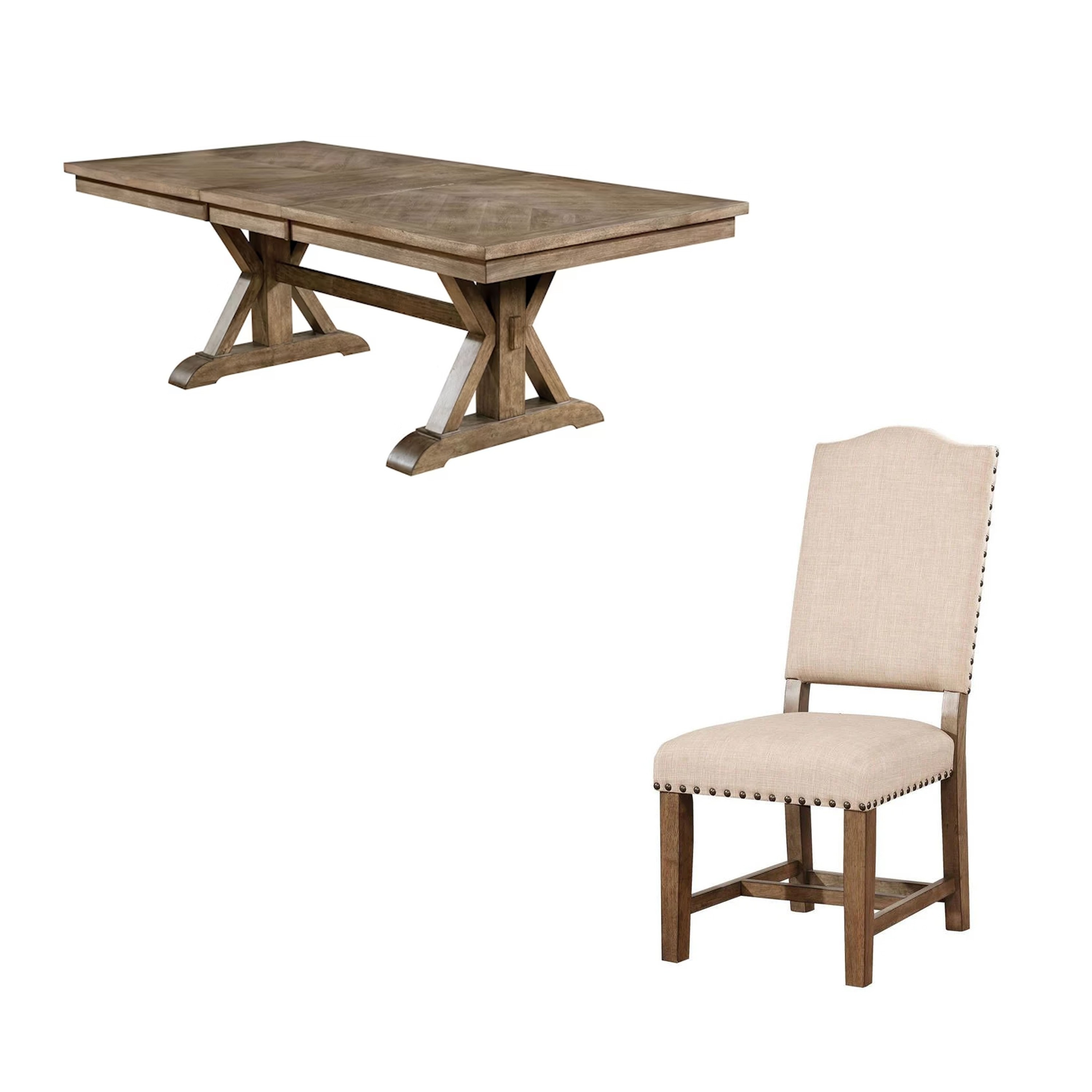 Benjara Juli 9pc Dining Table Set with Expandable Leaf, 8 Beige