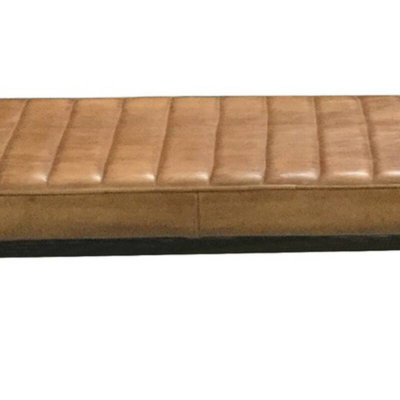 Bench with Tufted Leatherette Seat and Metal Legs, Brown