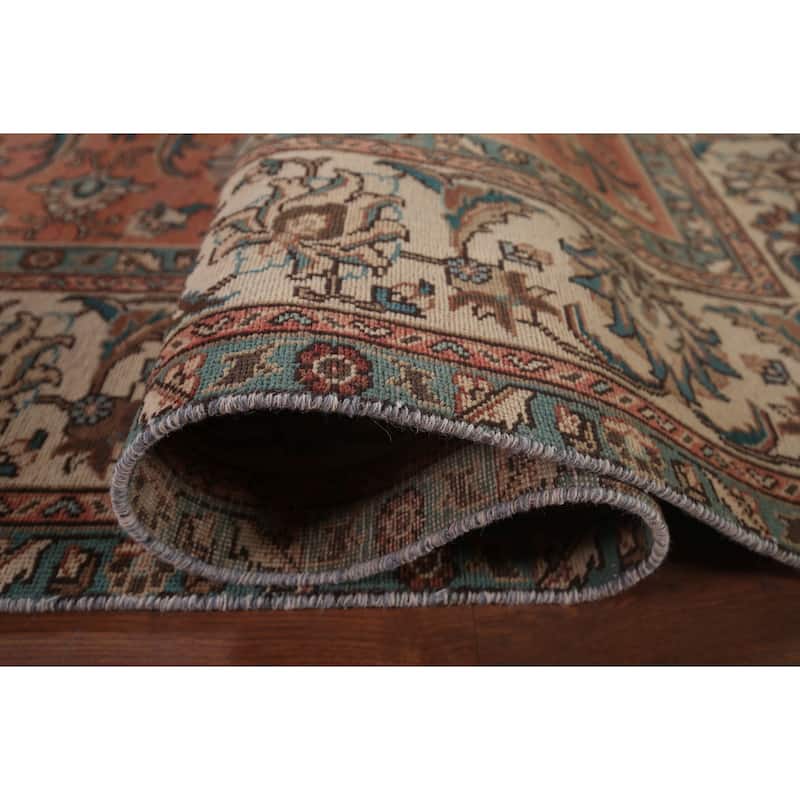 Pink Tabriz Persian Vintage Rug Hand-Knotted Oriental Wool Carpet - 9'9"x 12'10"