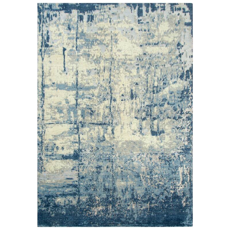 Alora Decor Essential Blue, Grey, and Cream Classic Wool Blend Rug - 8' x 10' - Blue