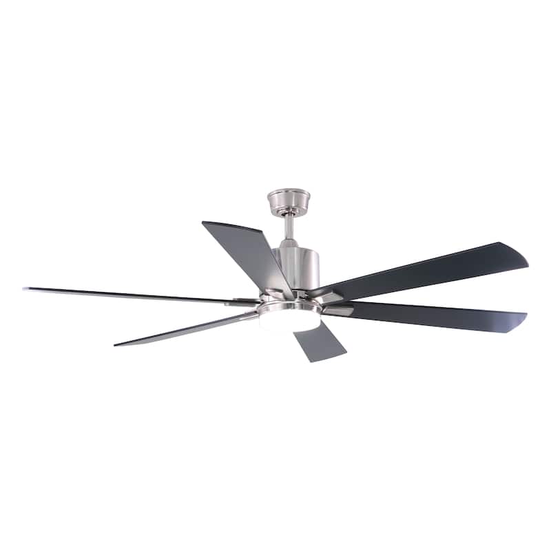 VAXCEL Wheelock Satin Nickel Outdoor Ceiling Fan, Reversible Black-Driftwood Blades, LED Light Kit, Remote 6 Speeds, DC Motor - 60-in W x 15.75-in H x 60-in D - Satin Nickel