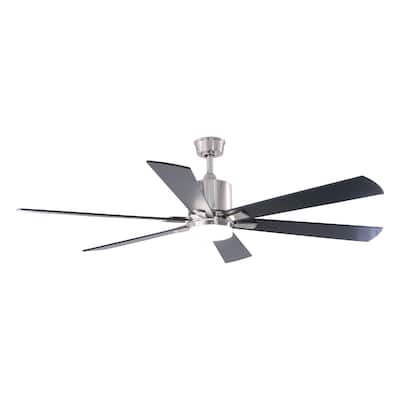 VAXCEL Wheelock Satin Nickel Outdoor Ceiling Fan, Reversible Black-Driftwood Blades, LED Light Kit, Remote 6 Speeds, DC Motor