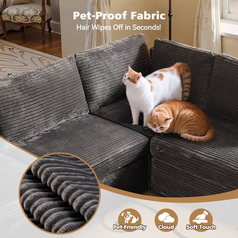 HOOOWOOO Modular Upholstery Fabric Sofa Couch with Ottoman