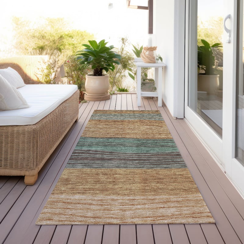Machine Washable Indoor/ Outdoor Chantille Modern Stripes Rug - Terracotta - 2'3" x 7'6"