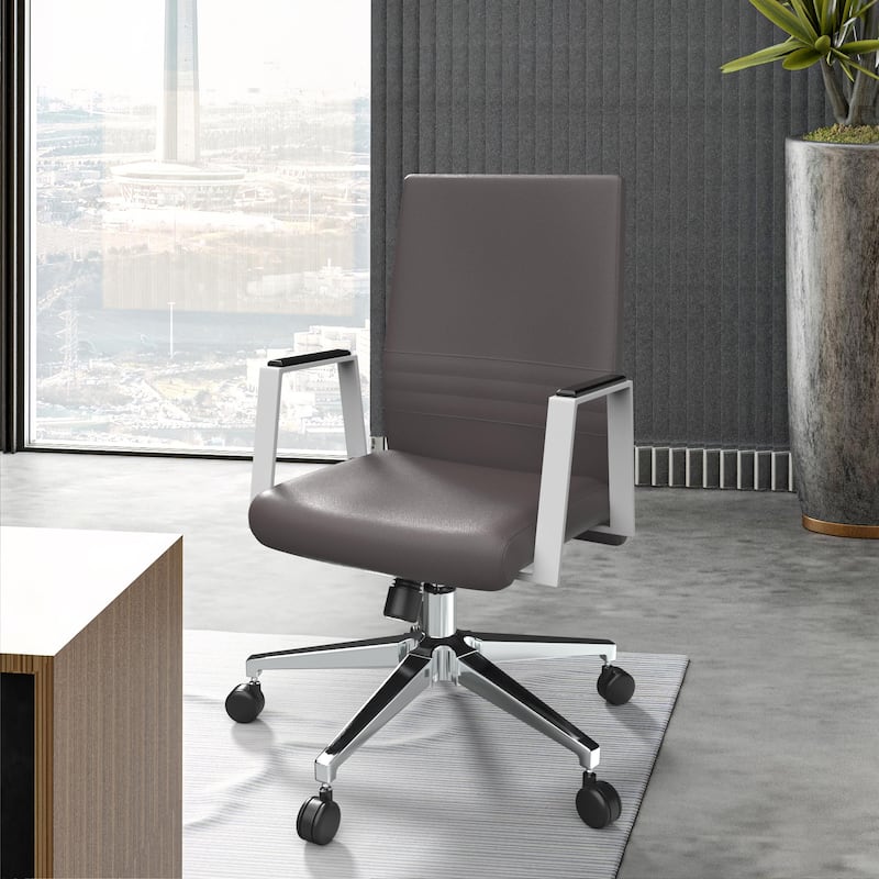 Aleen Leather Upholstered Swivel Adjustable Height Computer Desk Office Chair with Iron Frame and Tilt for Home or Executive