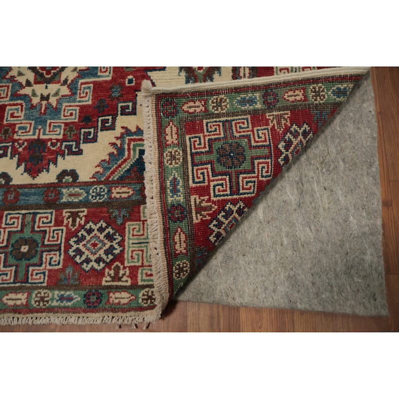 Hand Knotted Oriental 100% Wool Carpet Traditional Geometric Beige & Ivories Kazak Area Rug - 5' 11'' X 4' 1''