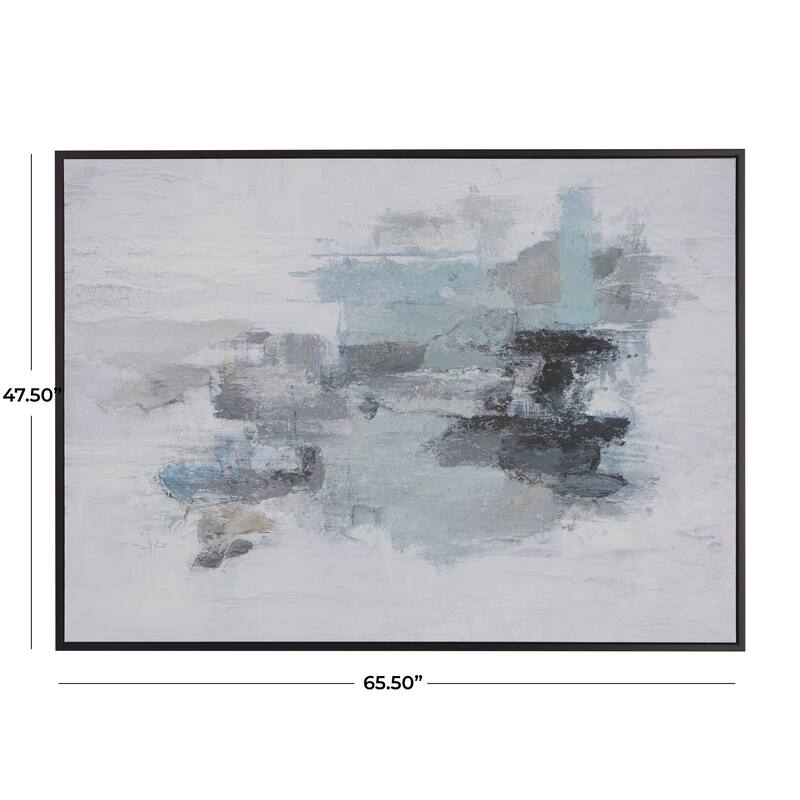 Blue Canvas Abstract Living Room Framed Wall Art with Black Frame