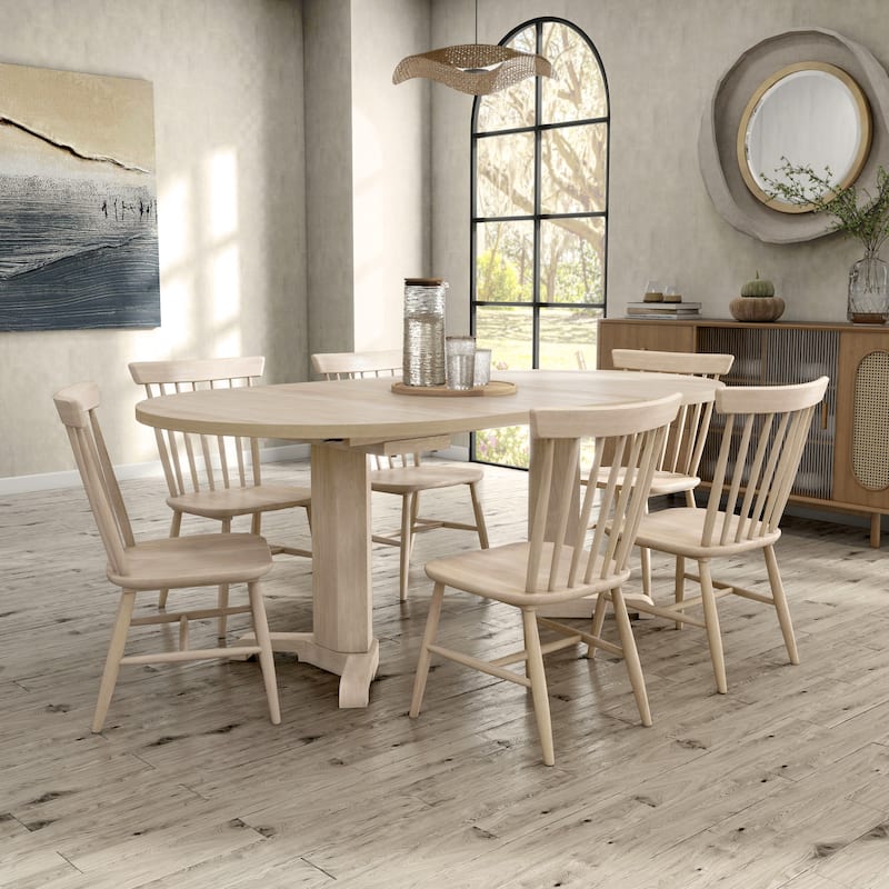 Furniture of America Zailen Mid-Century Modern 7-Piece White Oak Solid Wood Oval Dining Set - White Oak