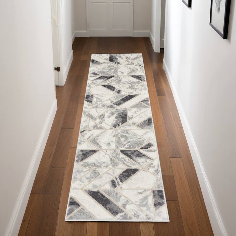 Buno Power Loomed Geometric Abstract Modern Non Skid Stain Resistant Area Rug By HomeRoots - 90' X '27' X '0.25 - 90' X '27' X '0.25 - Black - Runner
