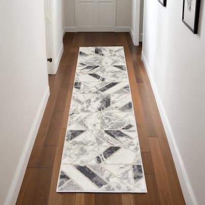 Buno Power Loomed Geometric Abstract Modern Non Skid Stain Resistant Area Rug By HomeRoots - 90' X '27' X '0.25