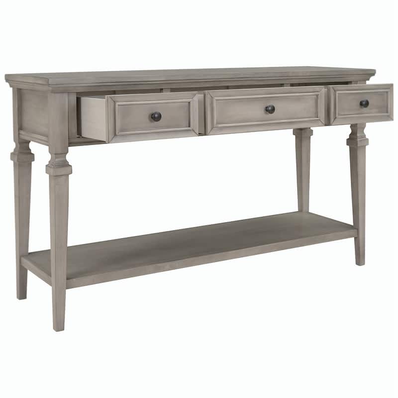50"L Classic Retro Style Console Table with Three Top Drawers and Open Style Bottom Shelf (Gray Wash)