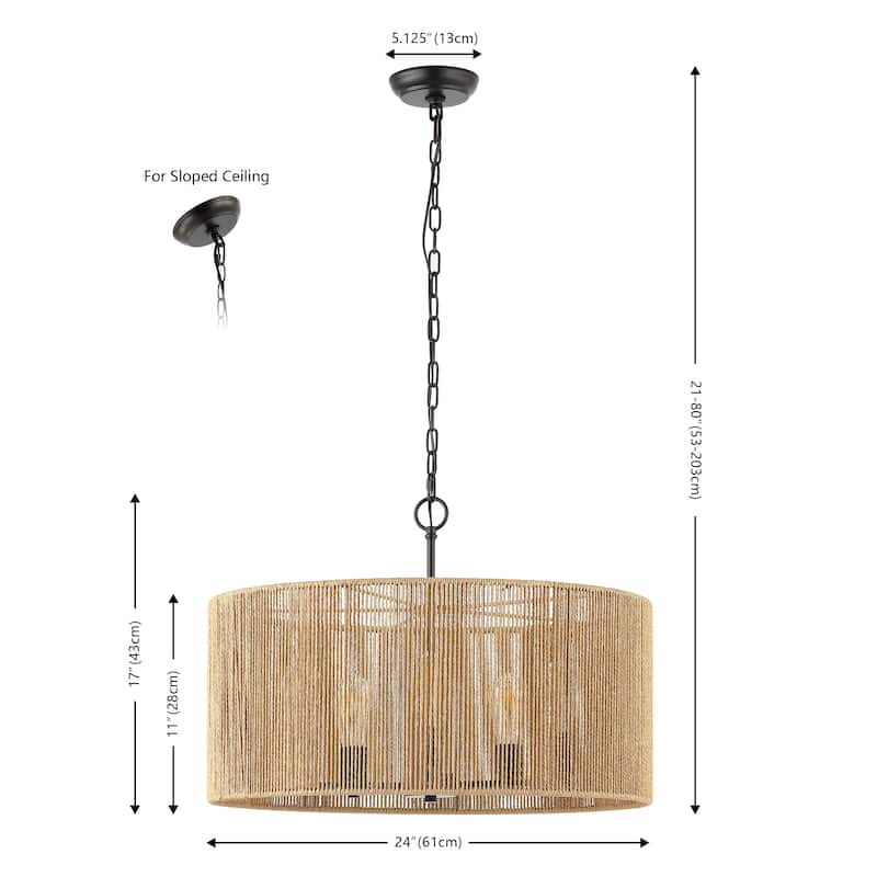 SAFAVIEH Lighting Dinuca 24" Modern & Contemporary Pendant (5-Bulb) - 24" W x 24" D x 80" H - Natural/Black - 24Wx24Dx80H