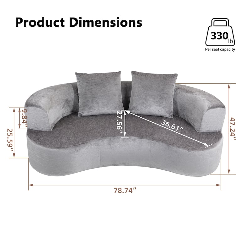XINMICS 78.74'' Modern Sectional Sofa, 2-Seater Chenille Sofa with 2 Pillows, U-Shape Foam Sofa No Assembly Required