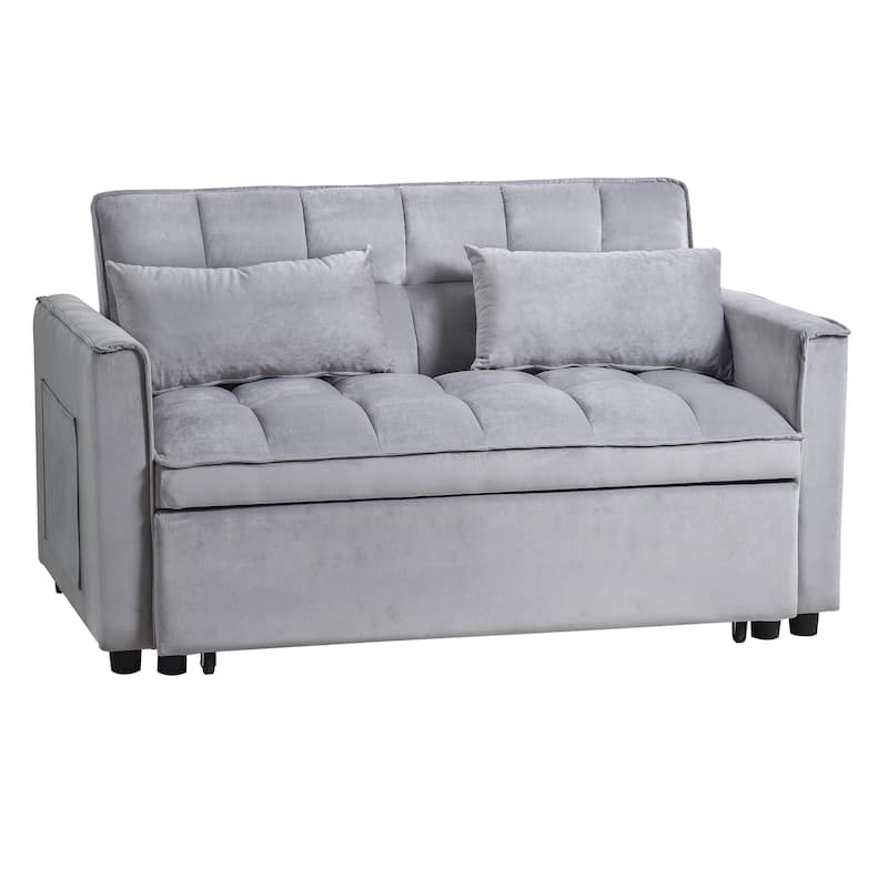 3 in1 Loveseat Convertible Pull-out Sleeper Sofa Bed, Adjustable Backrest Velvet Loveseat Futon Sofa with Pillows, Pockets