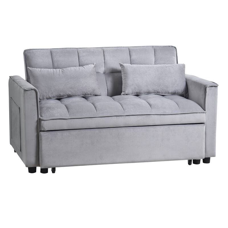 52.75" Velvet 2-Seater Sleeper Sofa, Pull-Out Bed and Adjustable Back