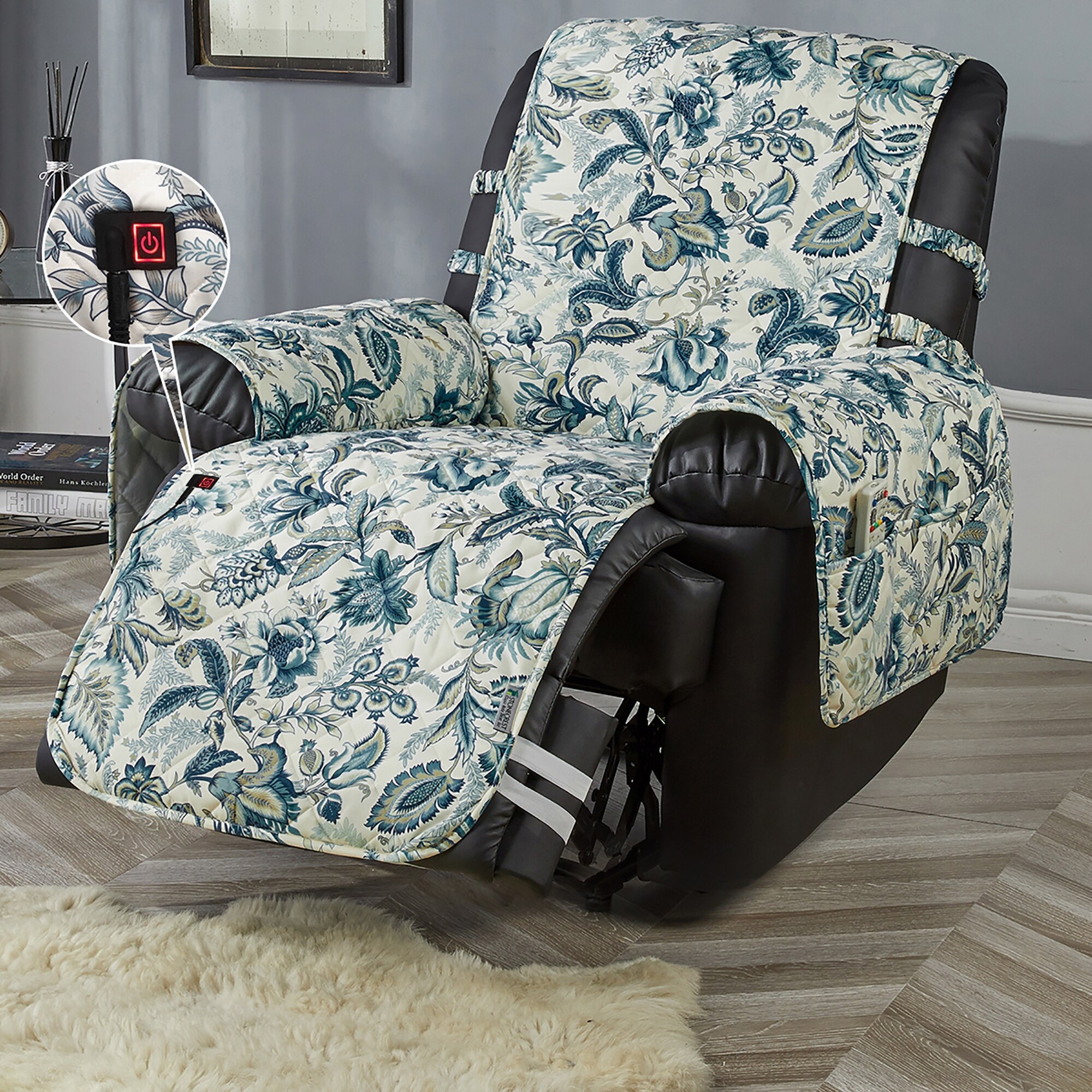 Stonecrest Heated Recliner Chair Cover Microfiber Recliner Slipcover