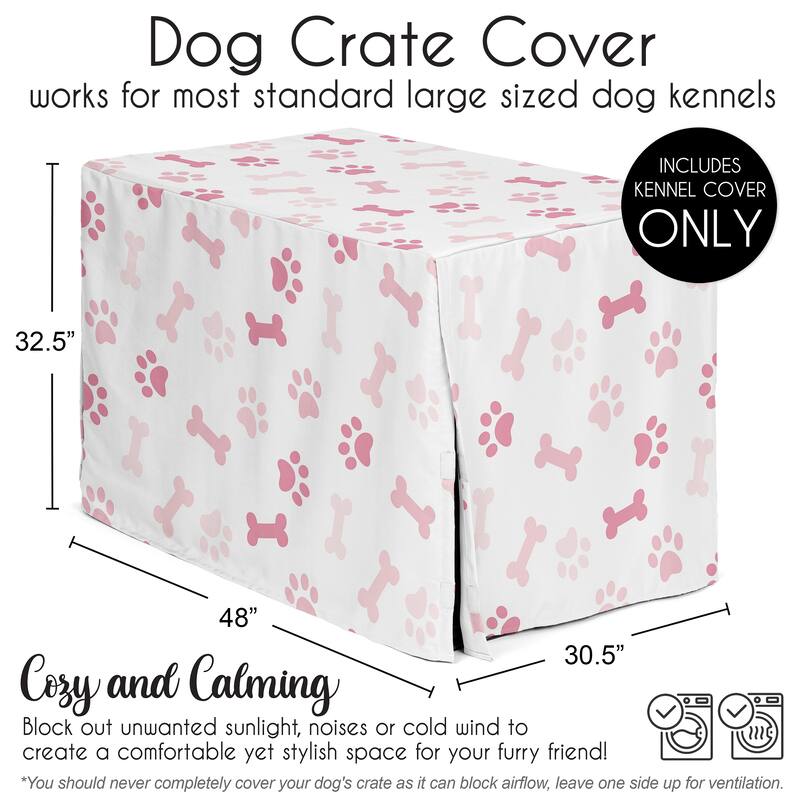 Sweet Jojo Designs Bone Paw Print Girl Dog Crate Kennel Cover 48in. - Light and Bright Blush Pink Modern Off White Puppy