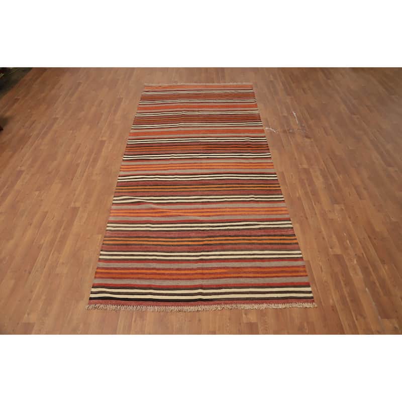 Hand Woven Oriental 100% Wool Carpet Southwestern Geometric Multi-Colored Kilim Area Rug - 10' 9'' X 4' 9''