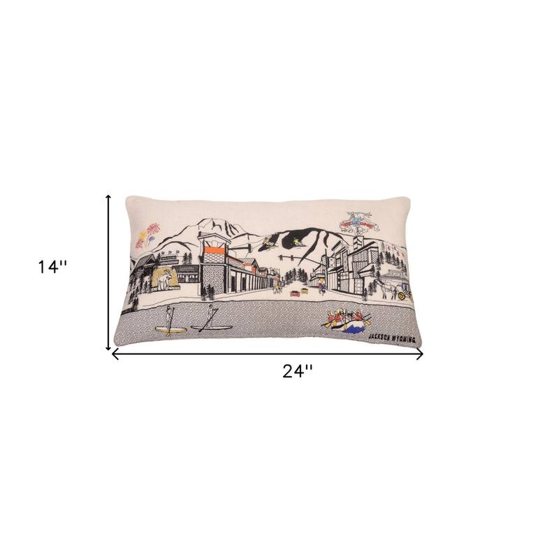 HomeRoots 14" X 24" Cream Jackson Daylight Skyline Lumbar Decorative Pillow