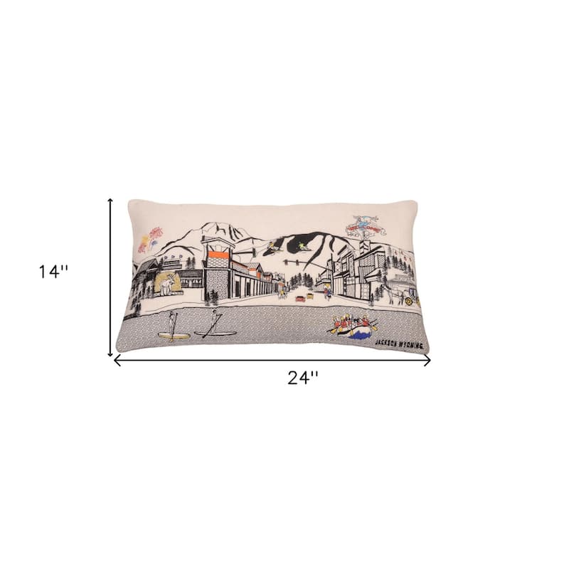 HomeRoots 25" White Jackson Daylight Skyline Lumbar Decorative Pillow