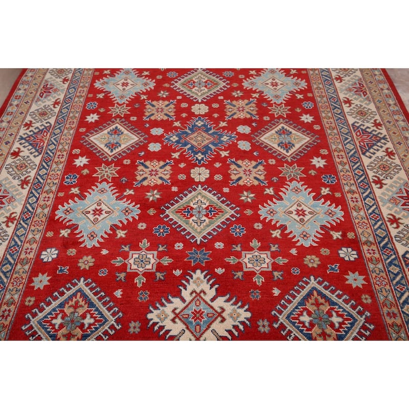 Red Kazak Area Rug Hand-Knotted Oriental Wool Carpet - 6'5" x 9'9"