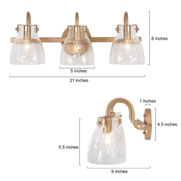 Modern 3-Light Gold Bathroom Vanity Light Glass Wall Sconces - Warm ...