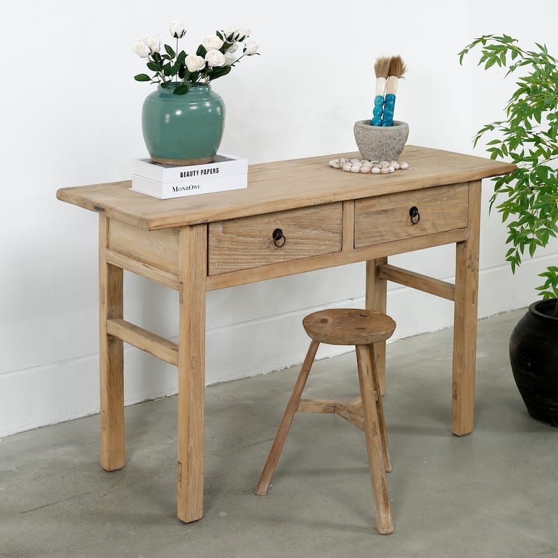 Artissance 51"Rustic Elmwood Console With Two Drawers Weathered Natural Wood