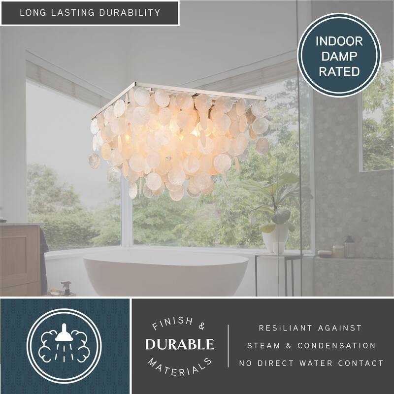 Elsa 16-in W Satin Nickel Capiz Shell Coastal Flush Mount Ceiling Light Fixture - 16-in W x 11.5-in H x 16-in D