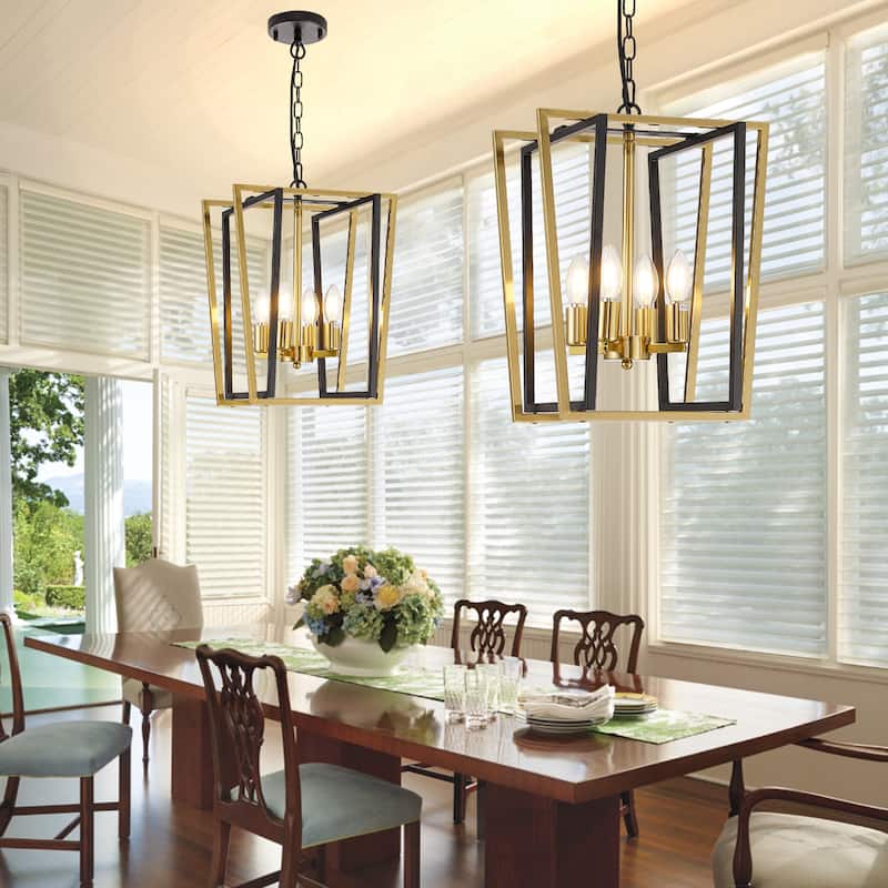 12-Inch Modern Chandelier, 4 Light Lantern Chandeliers Geometric Square Dining Room Lighting Fixtures for Kitchen Islands - N/A