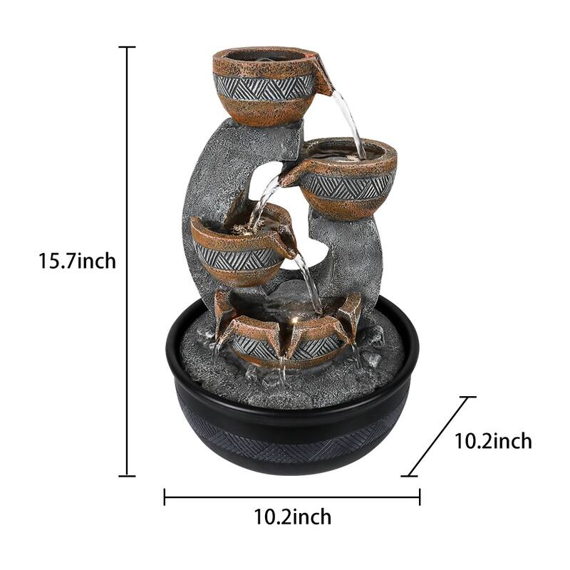 Tabletop Water Fountain Indoor Fountain for Home Office Decor w/Lights