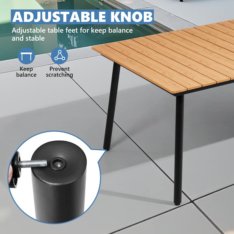 7/9-piece Outdoor Aluminum Rectangle Patio Dining Table with Umbrella Hole and Chairs