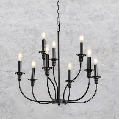 9-Light Candlestick Farmhouse Chandelier for Bedroom Living Room Staircase