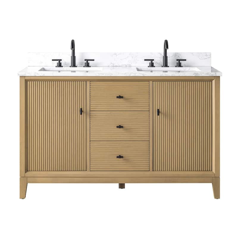 Vanity Art 54" Freestanding Bathroom Vanity with Engineered Marble Top and Sinks