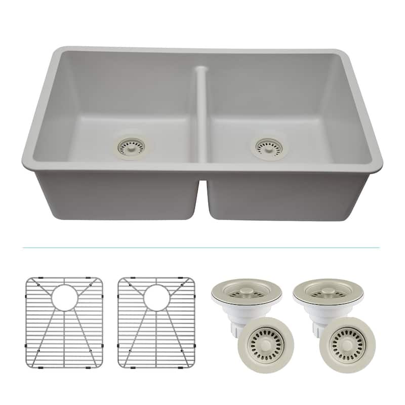Lexicon Granite 32 Inch 50/50 Double Bowl Undermount Kitchen Sink Kit