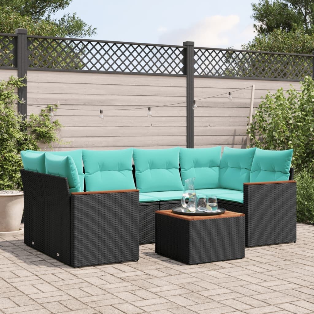 vidaXL Patio Sofa Set with Cushions Outdoor Furniture 7 Piece Poly Rattan - 24.4x 24.4x 27.2