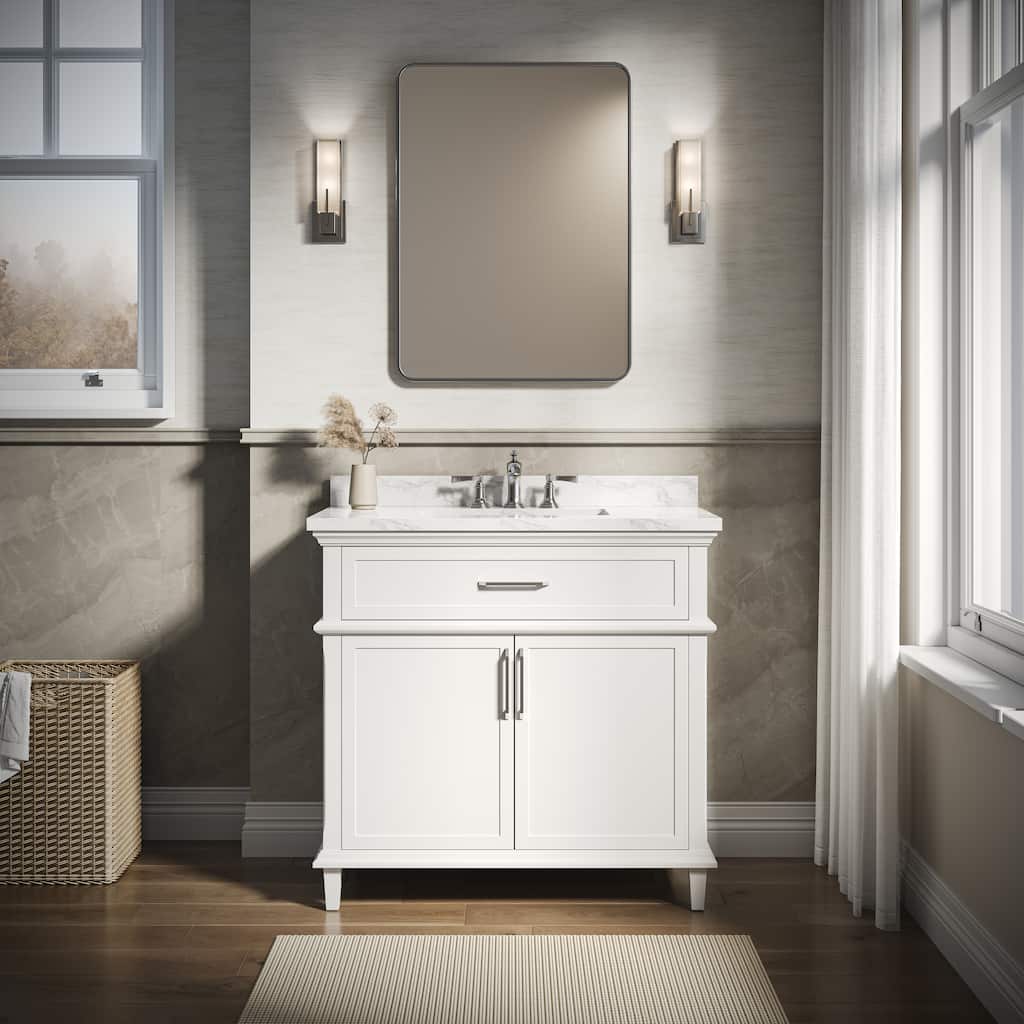 HOROW Eviora 36 in. Single Sink Freestanding White Bath Vanity with White Cultured Marble Top Assembled