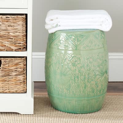 SAFAVIEH Paradise Ruza Gardens Embossed Lime Green Ceramic Decorative Garden Stool