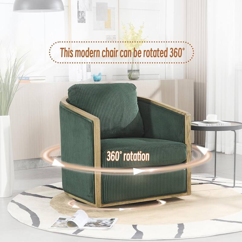 Roomfitters Modern Corduroy Swivel Barrel Chair, 360 Lounge Club Chair with Deep Seat for Living Room or Office