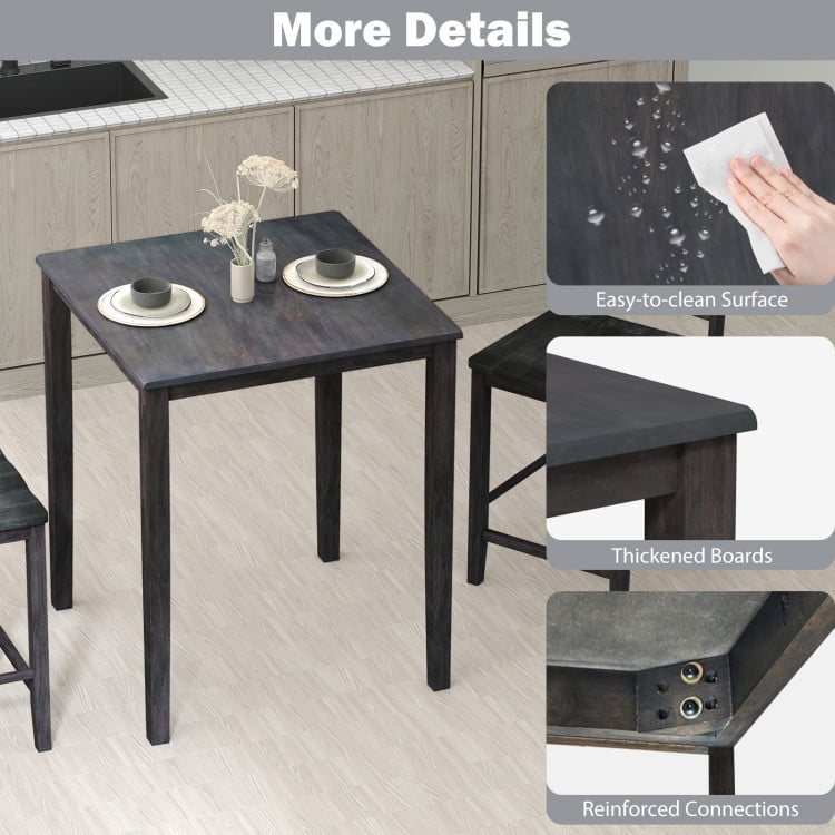 Modern Gray Rubber Wood Dining Table 30” Square Counter Height Table with MDF Top - 30" x 30" x 36"