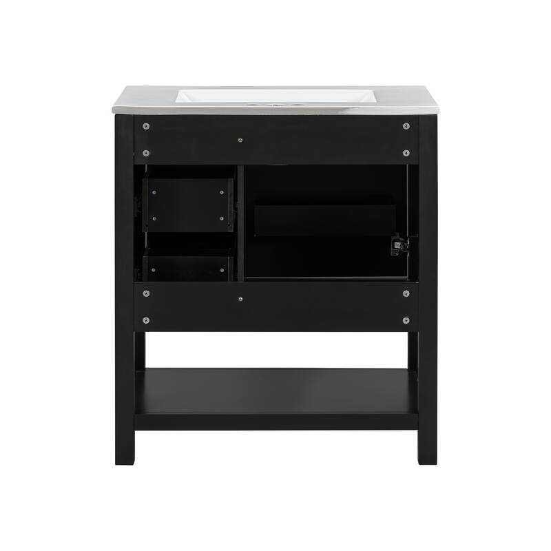 30" Transitional Bathroom Vanity with Ceramic Sink, Soft Close Doors, Storage Cabinet & Drawers