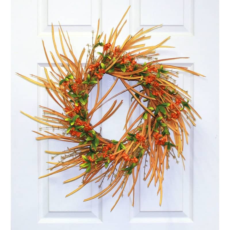 22" Paper Flower & Leaves Wreath