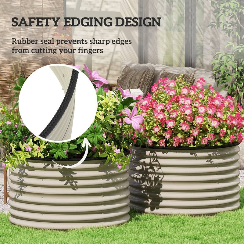 Set of 2 Galvanized Steel Raised Garden Beds Planters for Flowers Herbs Vegetables