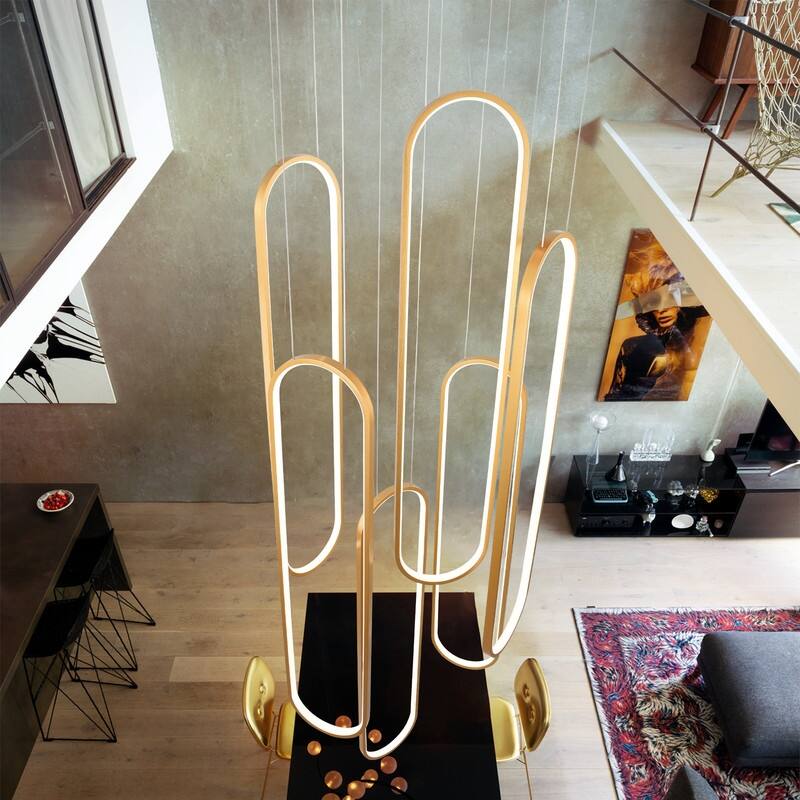 Modern LED Chandelier Large High Ceiling 6 Ring Dimmable Chandelier