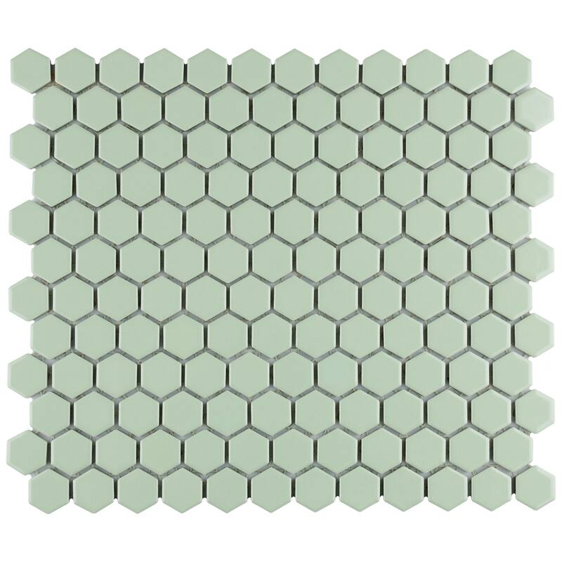 Merola Tile Metro 1" Hex Glossy Mint 10-1/4" x 11-7/8" Porcelain Mosaic Floor and Wall Tile