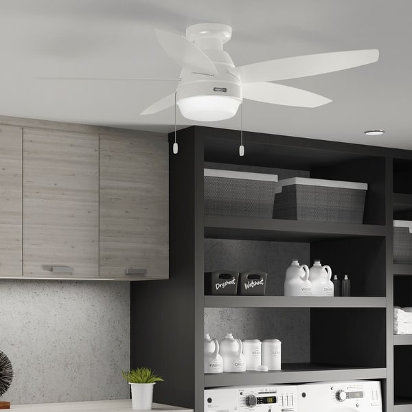 slide 2 of 25, Hunter Lilliana Low Profile Ceiling Fan w/LED Light Kit, Pull Chain, Exclusive SureSpeed - Modern, Transitional 52" - 52" - Fresh White