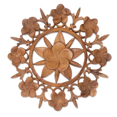 Novica Handmade Jepun Bouquet Wood Relief Panel