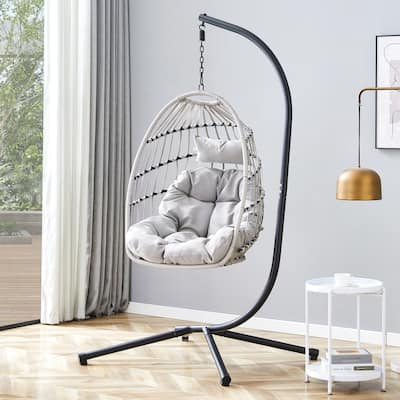 Heavy-Duty Iron Hanging Chair with Wicker Weave - Single Person Swing for Indoor/Outdoor