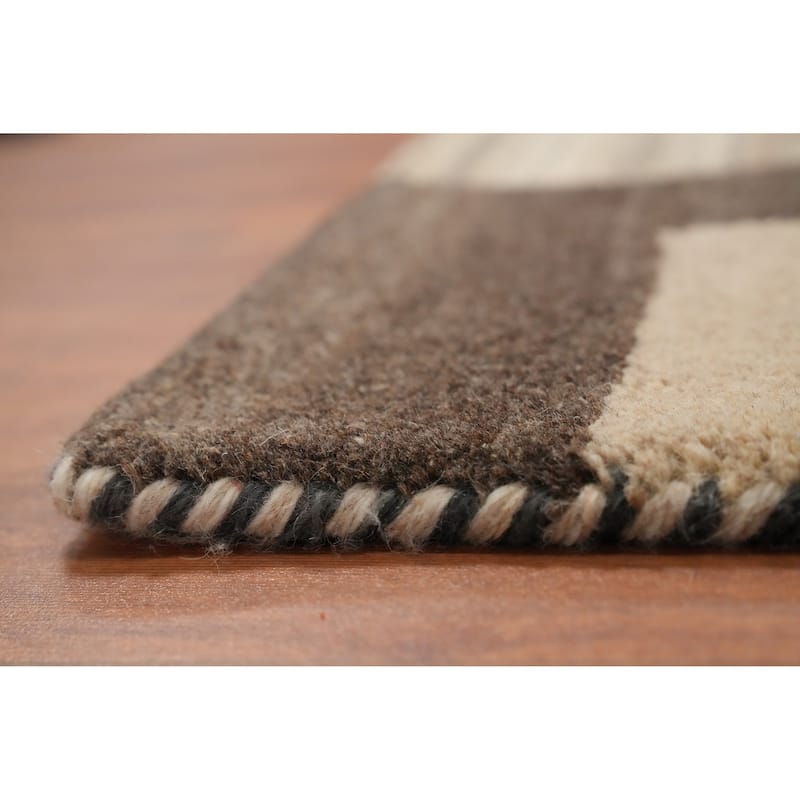 Hand Knotted Oriental 100% Wool Carpet Modern Geometric Beige & Ivories Gabbeh Area Rug - 7' 10'' X 5' 9''