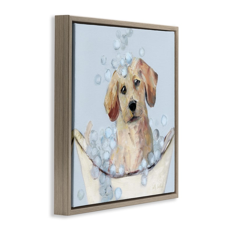 Stupell Bubble Bath Lab Puppy Framed Floater Canvas Wall Art Design By Sally Swatland