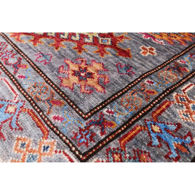 Golden Nile Grey Super Kazak Handmade Wool Rug - 2' 9" X 4' 0"